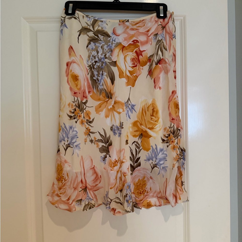 Vintage Floral Silk A-Line Skirt